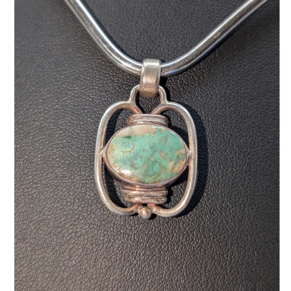 Vintage Marked and Tested 925 Sterling Silver Blue Green Stone Pendant (Only)